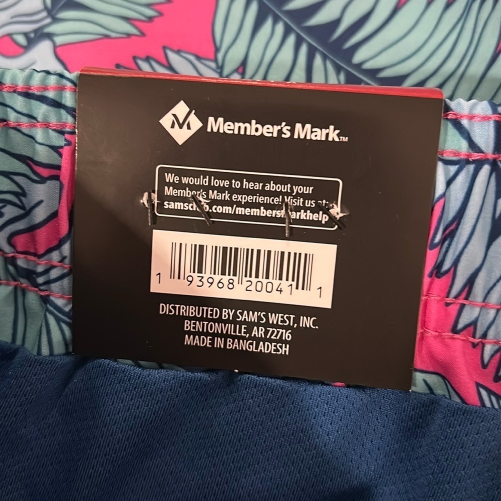 Member’s Mark Resort Swim Trunk Shorts Pink Blue Leaf Print Size XL NWT - Picture 4 of 8